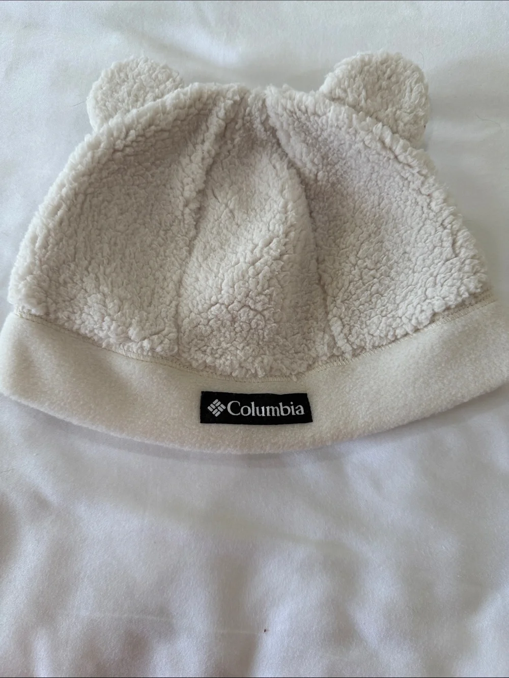 Columbia Ivory Sherpa Hat with Logo Patch
